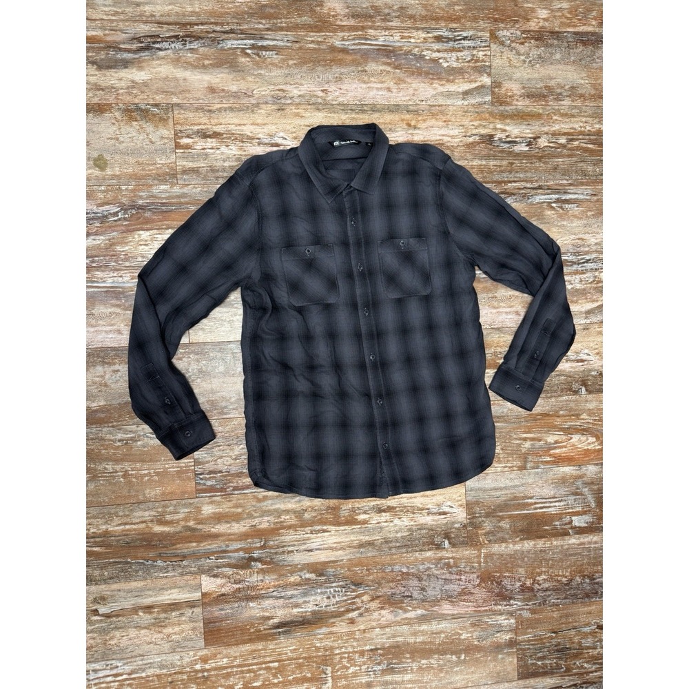Mens Travis Mathew Plaid Button Up Short Size Large Black & Gray Golf Casual